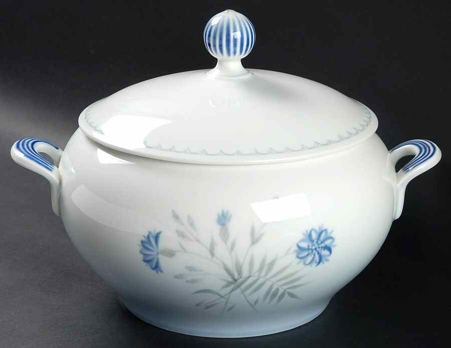 Cornflower Blue Edge Round Covered Vegetable by Bing & Grondahl-1