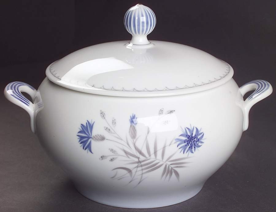 Cornflower Blue Edge Round Covered Vegetable by Bing & Grondahl-1