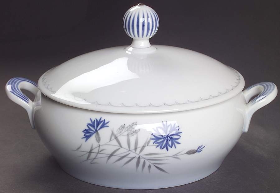 Cornflower Blue Edge Round Covered Vegetable by Bing & Grondahl-1