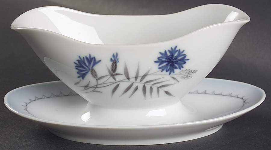 Cornflower Blue Edge Gravy Boat with Attached Underplate by Bing & Grondahl-1