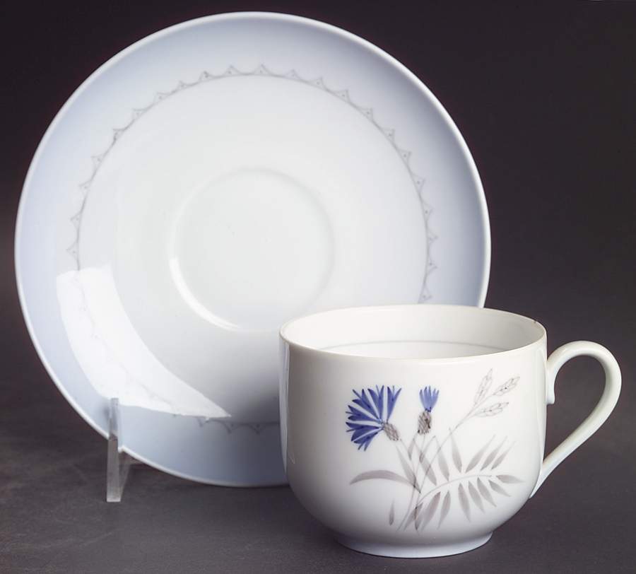 Cornflower Blue Edge Flat Cup & Saucer Set by Bing & Grondahl-1