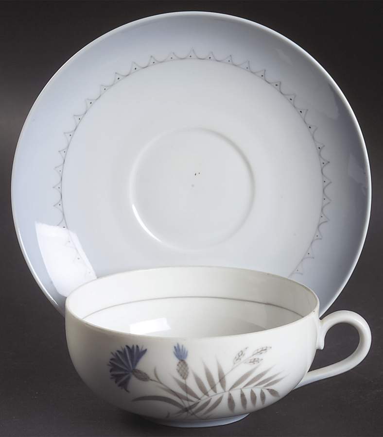 Cornflower Blue Edge Flat Cup & Saucer Set by Bing & Grondahl-1
