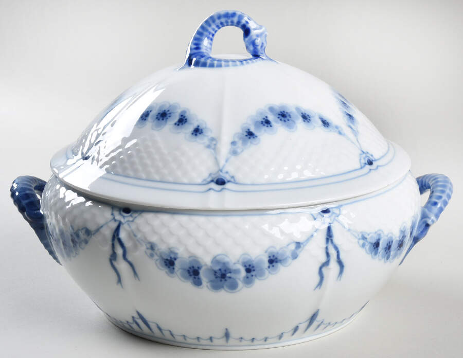 Empire Blue and White Round Covered Vegetable by Bing & Grondahl-1