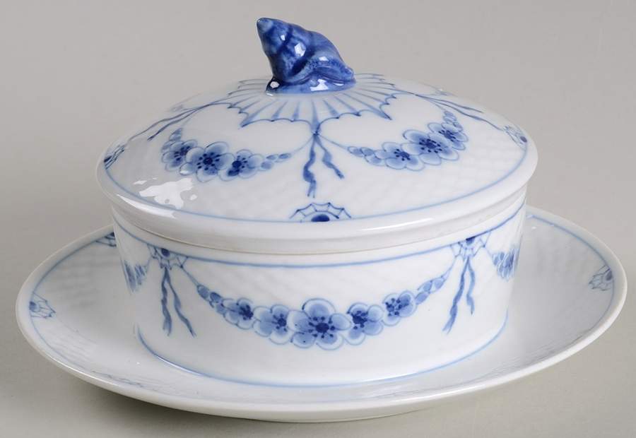 Empire Blue and White Round Covered Butter by Bing & Grondahl-1