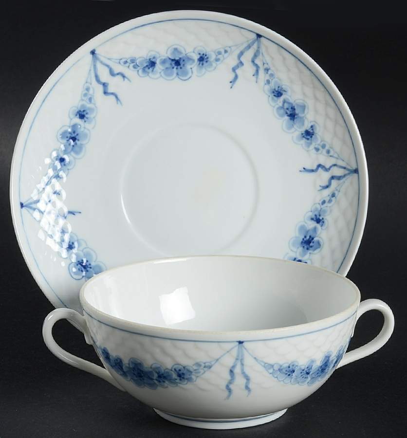 Empire Blue and White Flat Cream Soup Bowl & Saucer Set by Bing & Grondahl-1