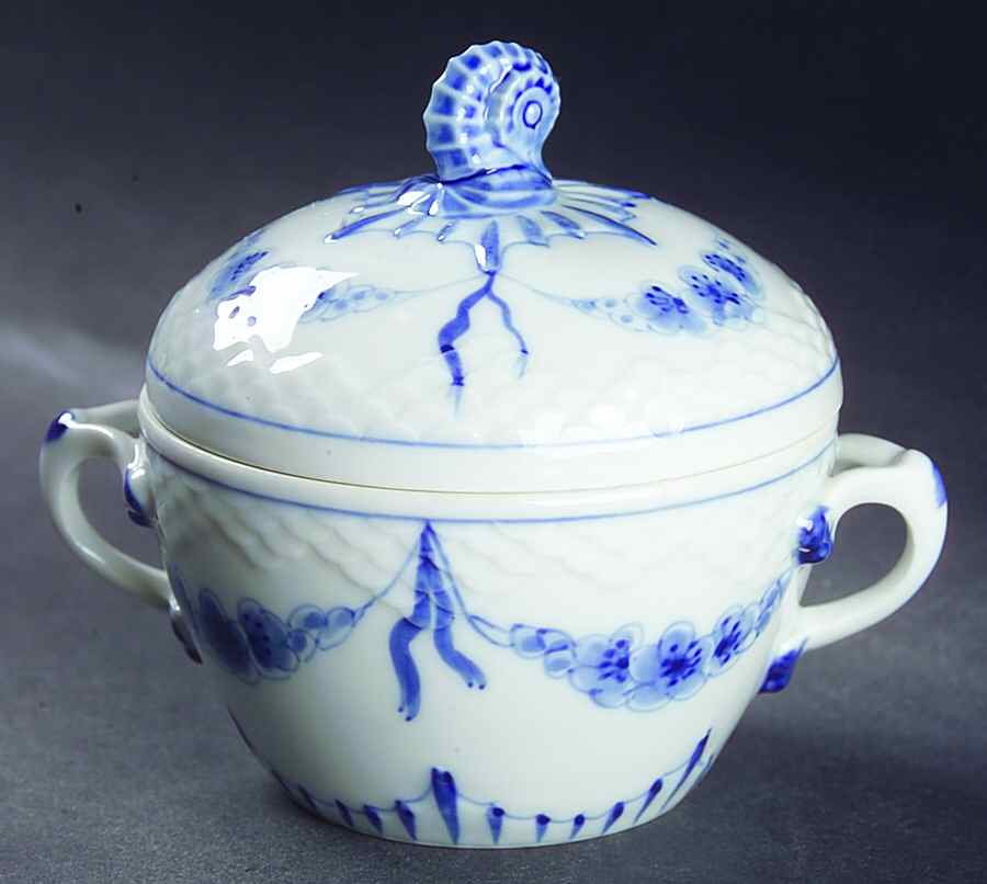 Empire Blue and White Sugar Bowl & Lid by Bing & Grondahl-1