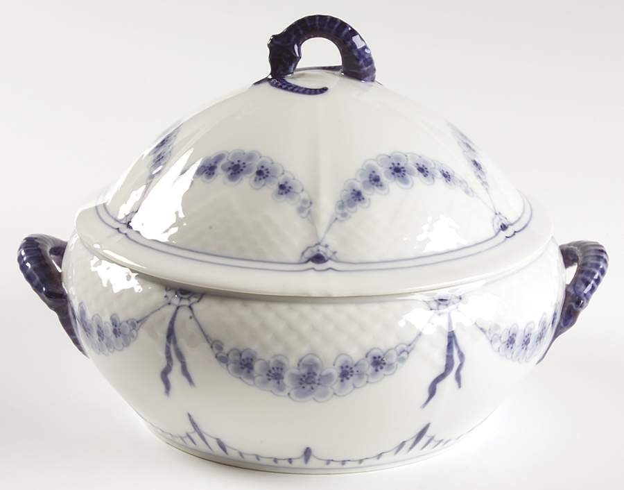 Empire Blue and White Round Covered Vegetable by Bing & Grondahl-1