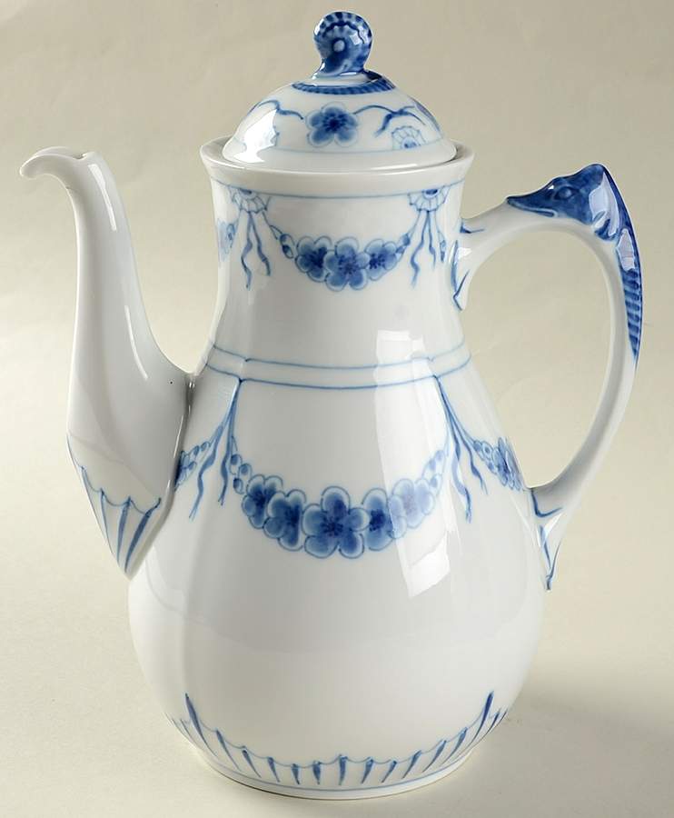 Empire Blue and White Mini Coffee Pot & Lid by Bing & Grondahl-1