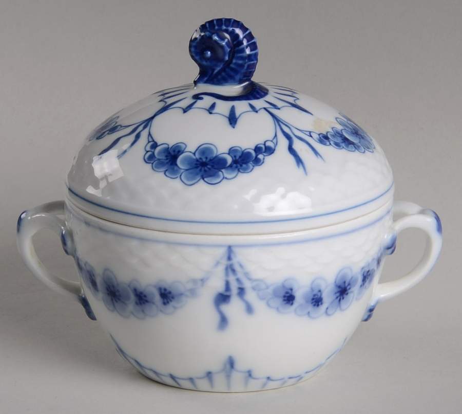 Empire Blue and White Sugar Bowl & Lid by Bing & Grondahl-1