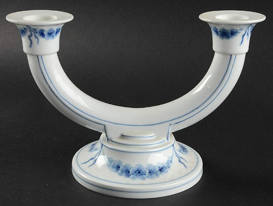 Empire Blue and White Double Light Candlestick by Bing & Grondahl-1