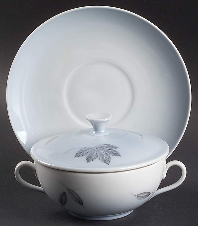 Falling Leaves Cream Soup Bowl & Saucer Set with Lid by Bing & Grondahl-1