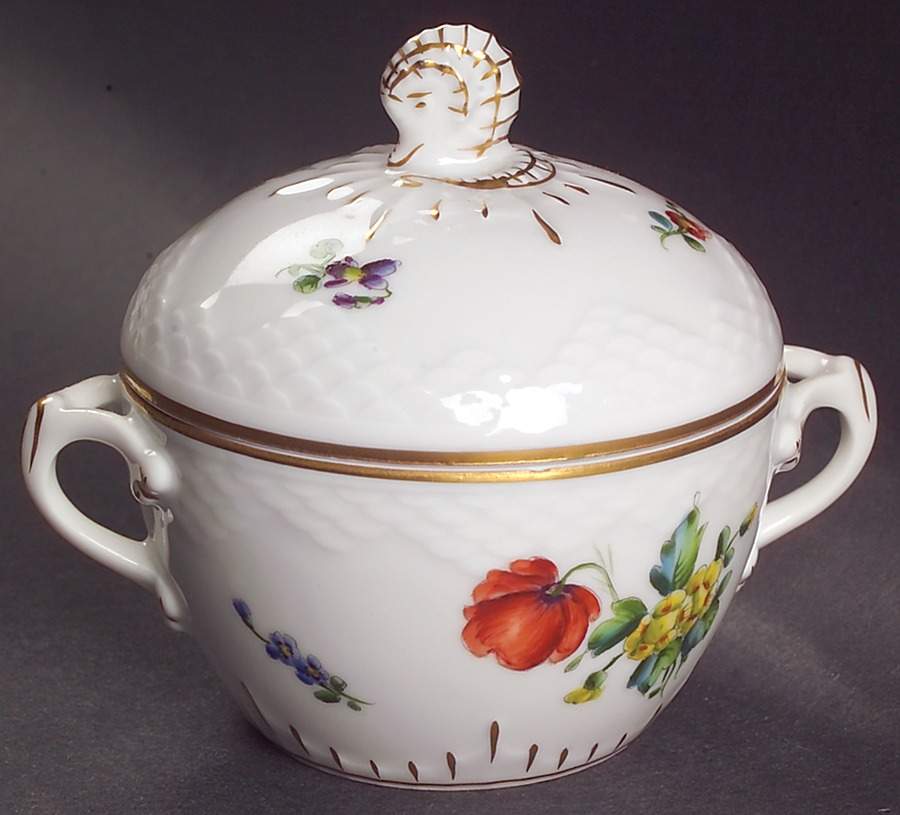 Saxon Flower (White Background) Sugar Bowl & Lid by Bing & Grondahl-1