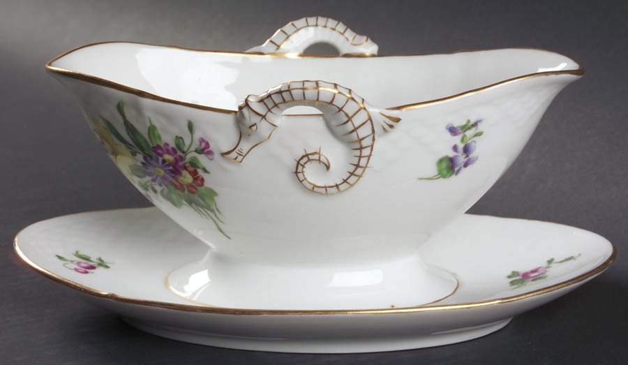 Saxon Flower (White Background) Gravy Boat with Attached Underplate by Bing & Grondahl-1