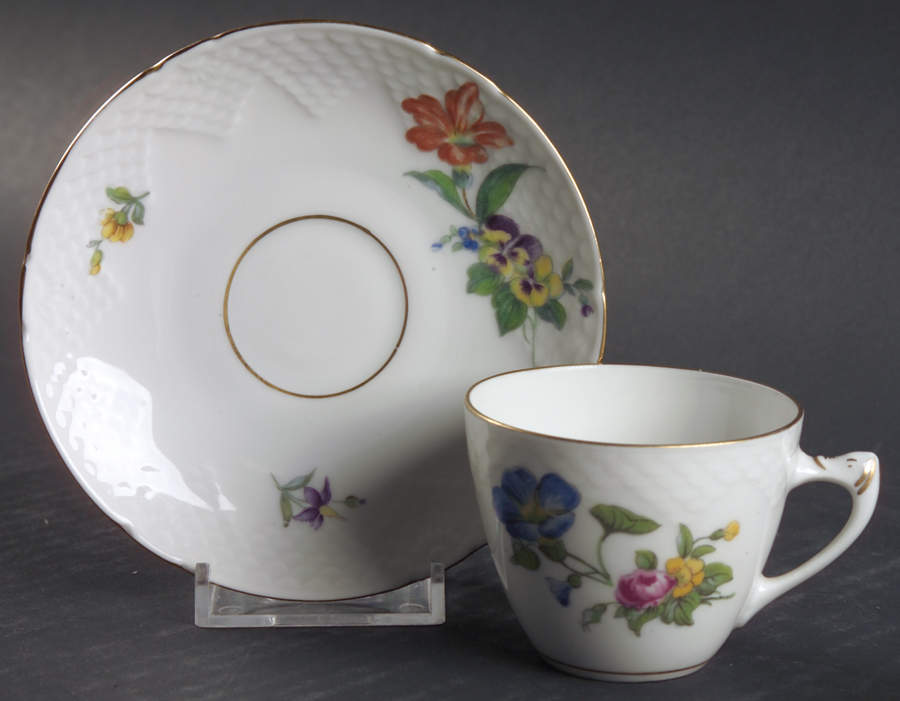 Saxon Flower (White Background) Flat Demitasse Cup & Saucer Set by Bing & Grondahl-1