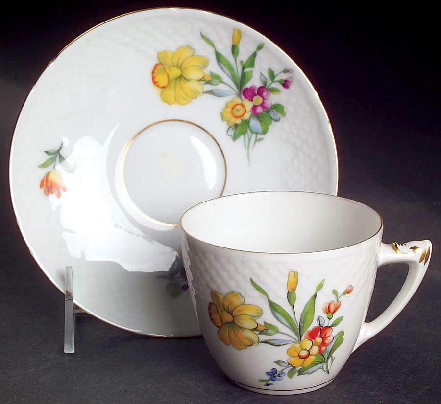 Saxon Flower (White Background) Flat Cup & Saucer Set by Bing & Grondahl-1