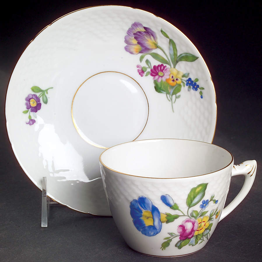Saxon Flower (White Background) Flat Cup & Saucer Set by Bing & Grondahl-1