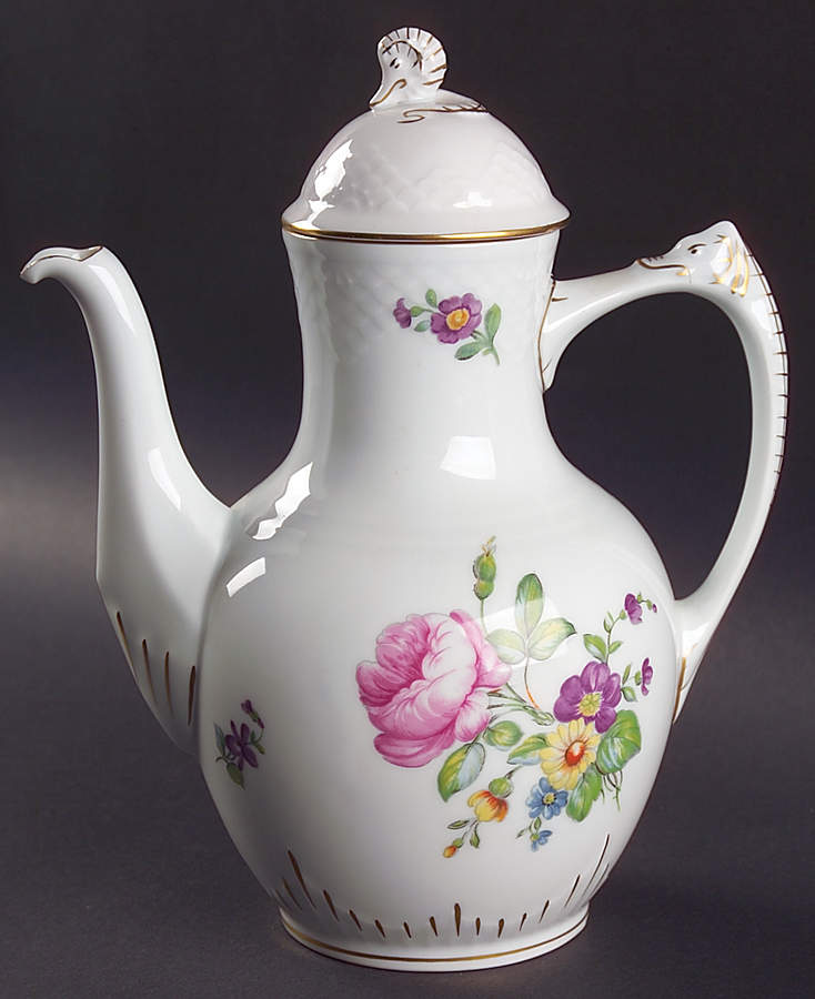 Saxon Flower (White Background) Coffee Pot & Lid by Bing & Grondahl-1