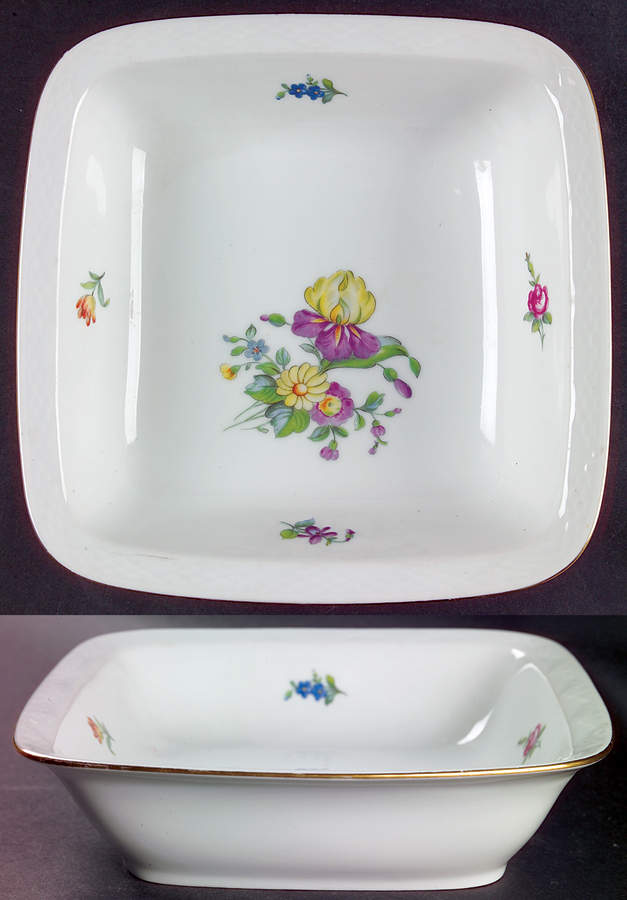 Saxon Flower (White Background) 8" Square Vegetable Bowl by Bing & Grondahl-1