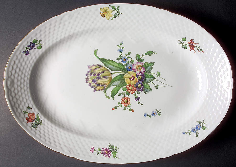 Saxon Flower (White Background) 18" Oval Serving Platter by Bing & Grondahl-1
