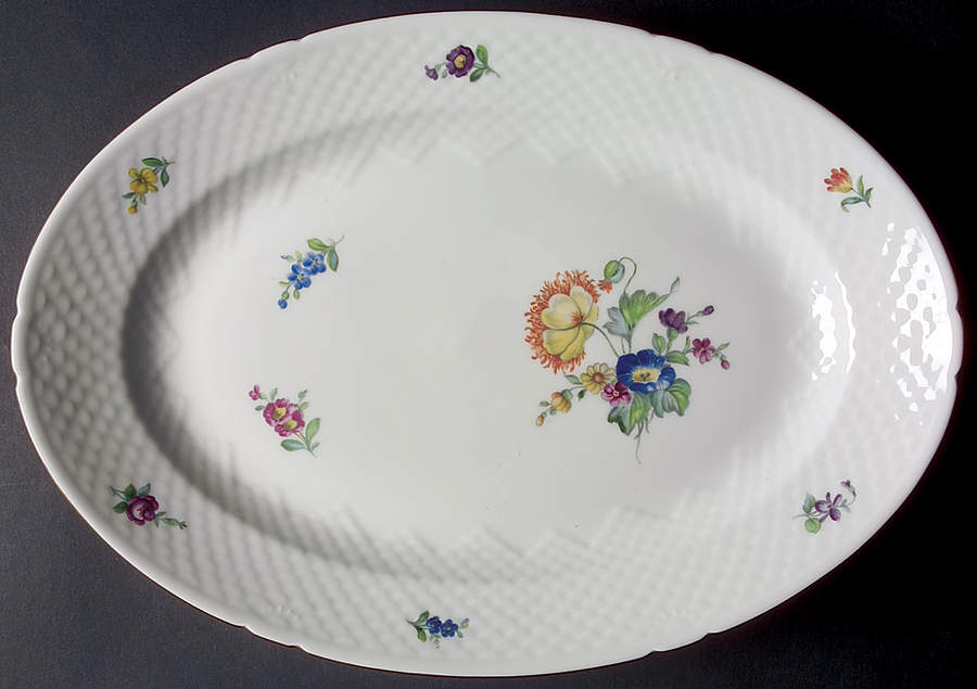 Saxon Flower (White Background) 16" Oval Serving Platter by Bing & Grondahl-1