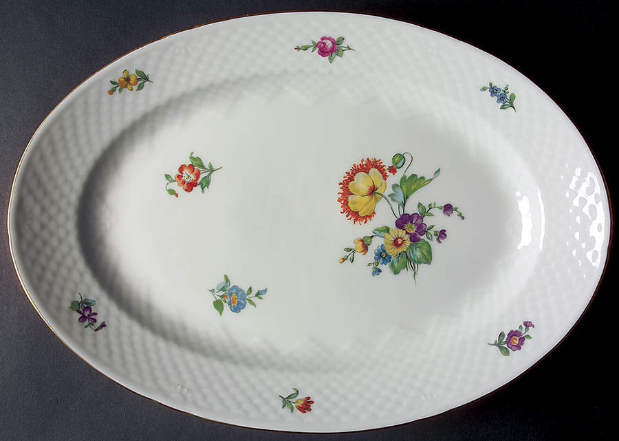Saxon Flower (White Background) 15" Oval Serving Platter by Bing & Grondahl-1
