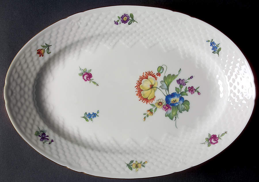 Saxon Flower (White Background) 13" Oval Serving Platter by Bing & Grondahl-1