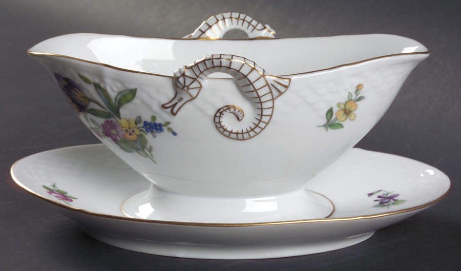 Saxon Flower (White Background) Gravy Boat with Attached Underplate by Bing & Grondahl-1