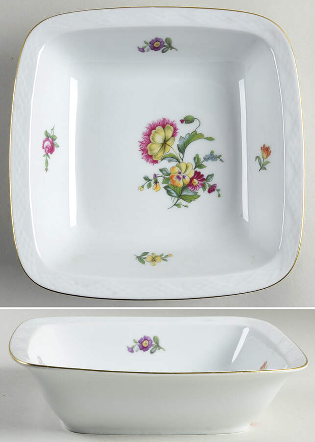Saxon Flower (White Background) 8" Square Vegetable Bowl by Bing & Grondahl-1