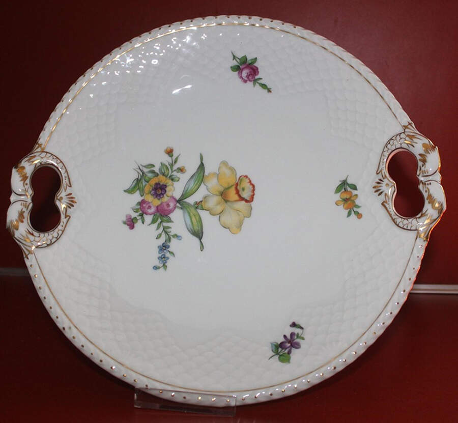 Saxon Flower (White Background) Handled Cake Plate by Bing & Grondahl-1