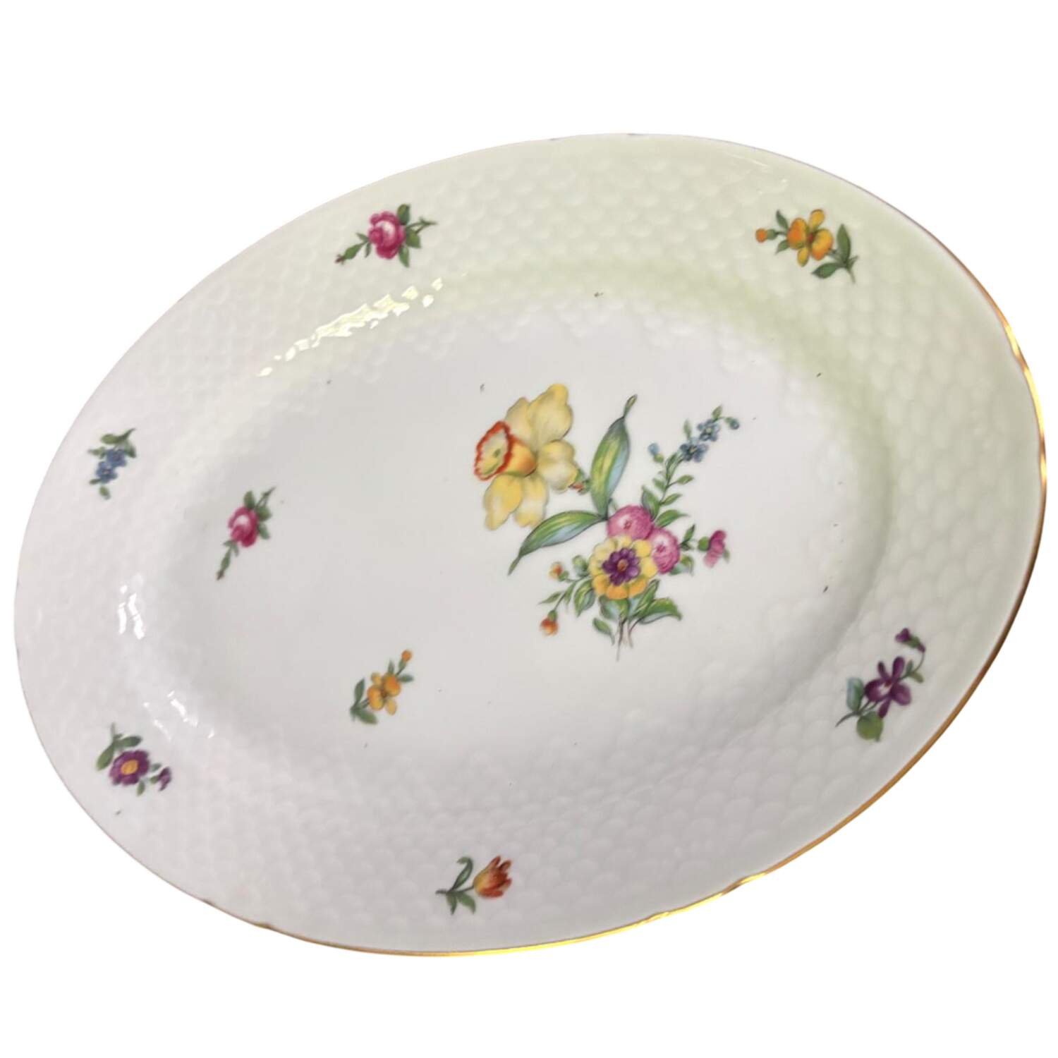 Saxon Flower (White Background) 12" Oval Serving Platter by Bing & Grondahl-1
