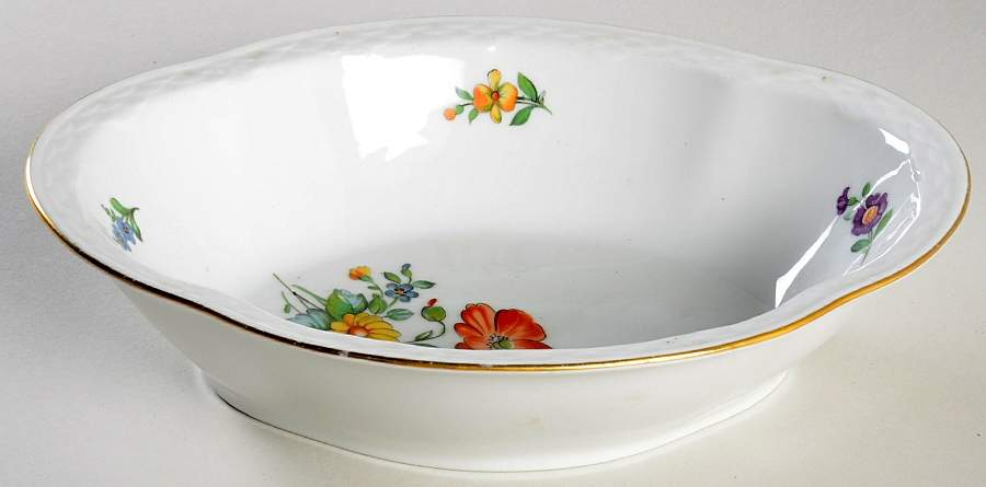 Saxon Flower (White Background) 9" Oval Vegetable Bowl by Bing & Grondahl-1