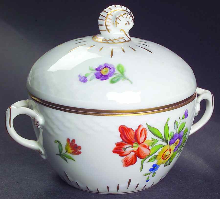 Saxon Flower (White Background) Sugar Bowl & Lid by Bing & Grondahl-1