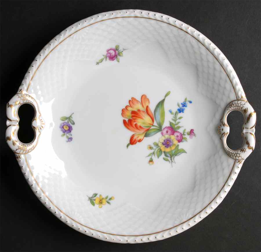 Saxon Flower (White Background) Handled Cake Plate by Bing & Grondahl-1
