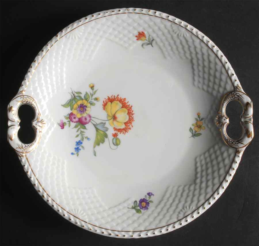 Saxon Flower (White Background) Handled Cake Plate by Bing & Grondahl-1