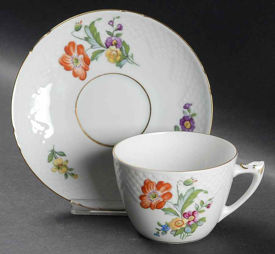 Saxon Flower (White Background) Flat Cup & Saucer Set by Bing & Grondahl-1