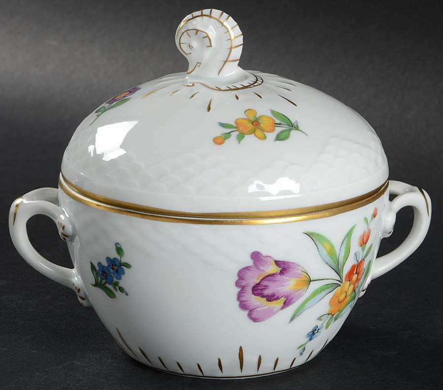 Saxon Flower (White Background) Sugar Bowl & Lid by Bing & Grondahl-1