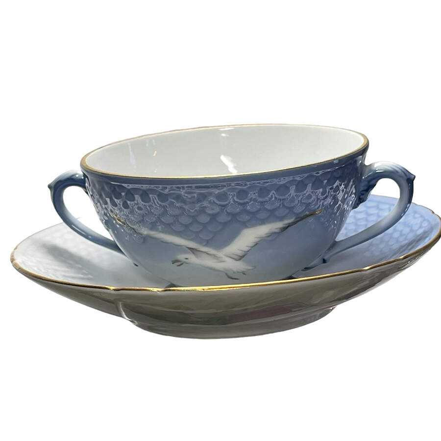 Seagull Flat Cream Soup Bowl & Saucer Set by Bing & Grondahl-1