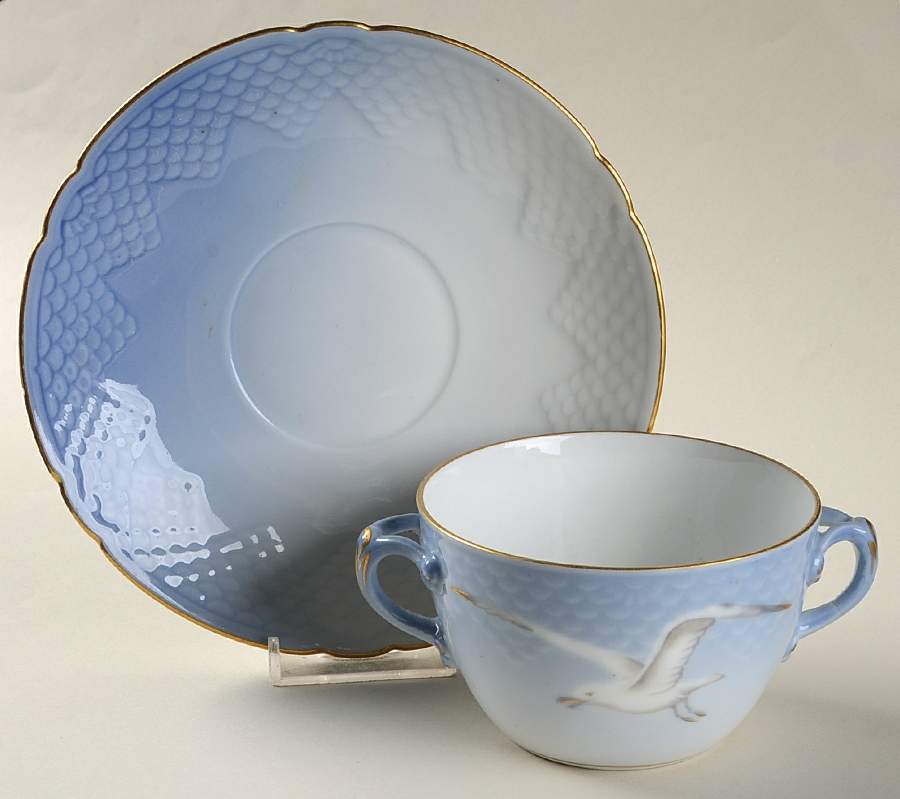 Seagull Flat Bouillon Cup & Saucer by Bing & Grondahl-1