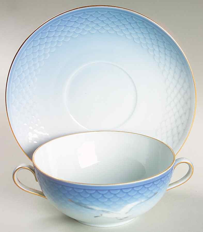 Seagull Flat Cream Soup Bowl & Saucer Set by Bing & Grondahl-1