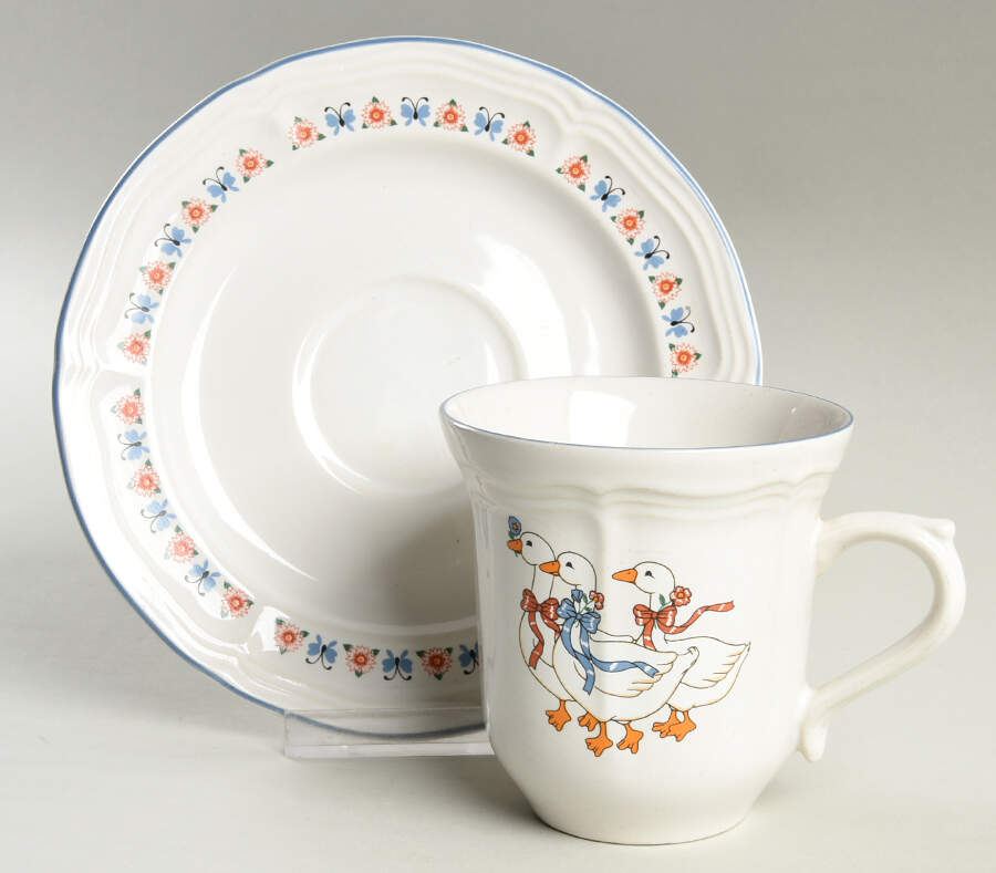 Ribbon Geese Flat Cup & Saucer Set by Brick Oven-1