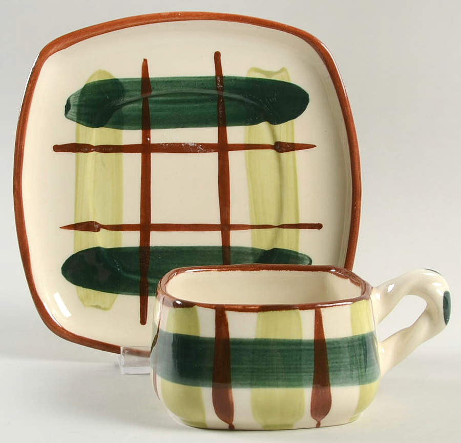 Gay Plaid Flat Cup & Saucer Set by Blair (USA)-1