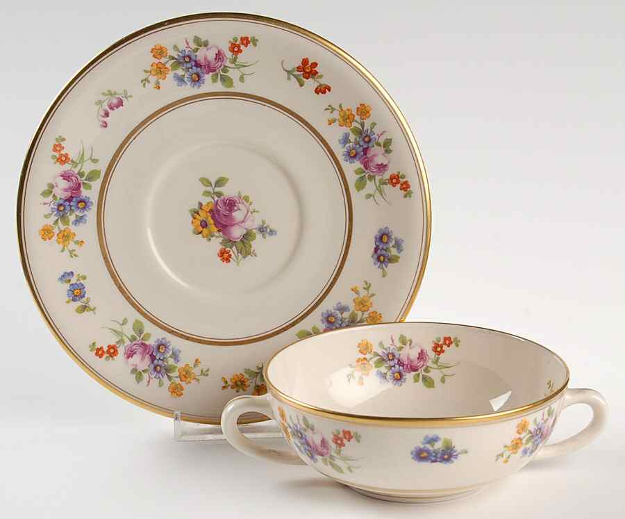 1025 (USA) Flat Cream Soup Bowl & Saucer Set by Morgan Belleek (USA)-1