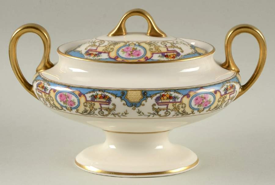 Azure (No Embossed Fruit) Sugar Bowl & Lid by Morgan Belleek (USA)-1