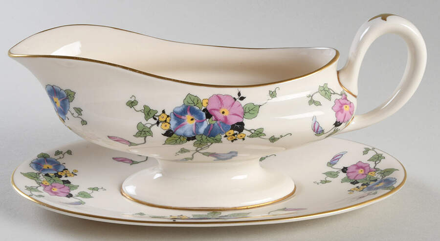 BLE1 Gravy Boat with Attached Underplate by Morgan Belleek (USA)-1