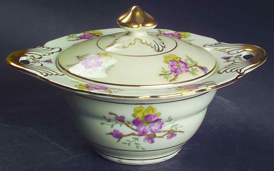 Apple Blossom (Cream Background) Sugar Bowl & Lid by Black Knight-1