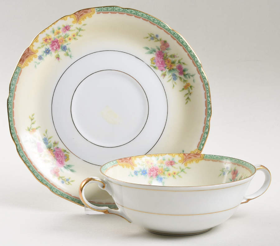 Celia (White Center, Cream Rim, Scalloped) Flat Cream Soup Bowl & Saucer Set by Black Knight-1