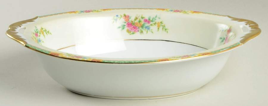 Celia (White Center, Cream Rim, Scalloped) 10" Oval Vegetable Bowl by Black Knight-1