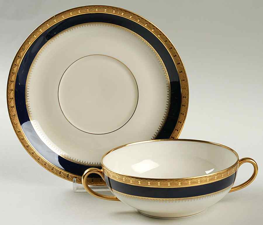 Fontainbleau Cream Flat Cream Soup Bowl & Saucer Set by Black Knight-1