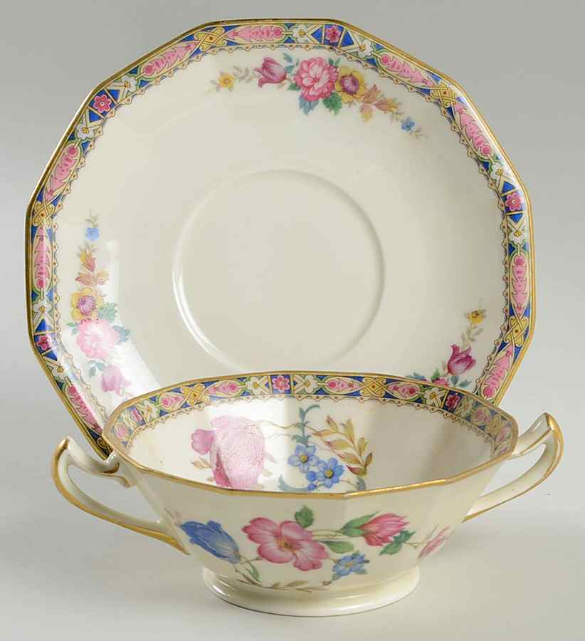 Palmero Footed Cream Soup Bowl & Saucer Set by Black Knight-1