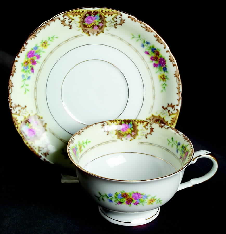 Patricia Brown Footed Cup & Saucer Set by Black Knight-1